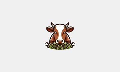 Fototapeta premium cow eat grass vector illustration logo design