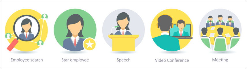 A set of 5 business icons as employee serach, star employee, speech - obrazy, fototapety, plakaty