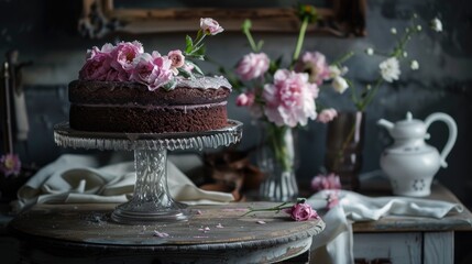 Obraz na płótnie Canvas A chocolate cake sitting on top of a table