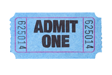 Admit One, Entry Ticket, Isolated on transparent background