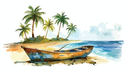 Tropics watercolor. Boat isolated on white background.