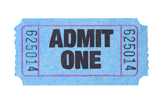 Admit One, Entry Ticket, Isolated on transparent background