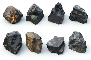 Set of black stones isolated on white background