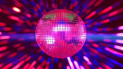 Obraz premium Digital luminous violet and red disco ball abstract graphic poster web page PPT background