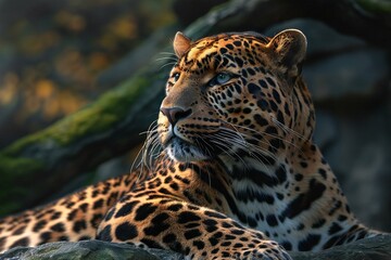 Portrait of a leopard in the wild,  Panthera onca - obrazy, fototapety, plakaty