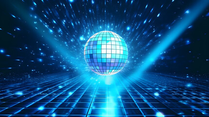 Fototapeta premium Digital luminous blue disco ball abstract graphic poster web page PPT background
