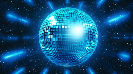 Fototapeta na wymiar Digital luminous blue disco ball abstract graphic poster web page PPT background