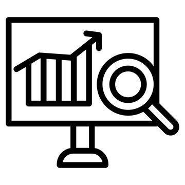 black monitor with chart and magnifying glass clip art preview