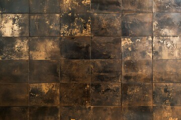 Grunge black and gold tiles wall,  Abstract background and texture for design