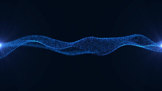 Abstract Blue Digital Neon Glowing Particle Wave Flowing Surface Halftone Dot Pattern Trapcode Form Futuristic Data Technology Mesh Hologram Background Animation 4k Loop