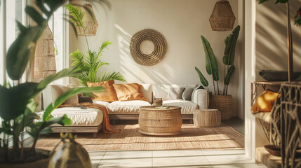 Boho interior design of modern living room home. Generative AI