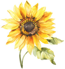 Fototapeta premium watercolor illustration with beautiful sunflower transparent background
