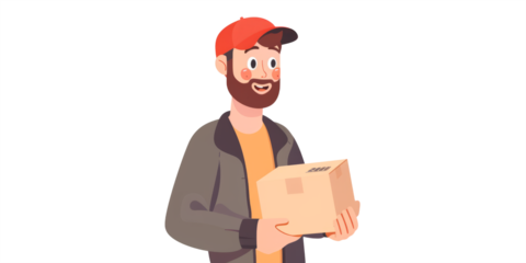 delivery service courier standing on a white background with a nondescript parcel.