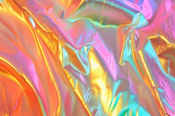 Abstract background of iridescent foil with some smooth folds in it