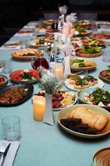 A festive table is set. A dish in a restaurant.