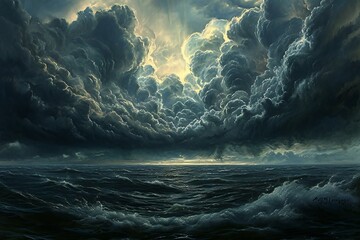 Fantasy seascape with stormy clouds - obrazy, fototapety, plakaty