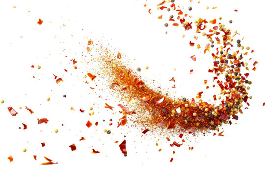 dynamic motion blur, splashes of seasonings in the air,