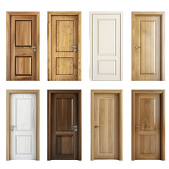 variety of home door elements including modern, traditional, rustic and modern designs, full length in studio isolated on white background.