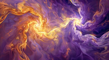 A digital illustration of swirling colors of purple and gold, representing the solemnity and hope of Holy Week  - obrazy, fototapety, plakaty