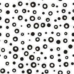 Black Bubbles and Dots. Seamless Pattern on White Background. Vector