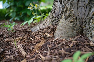 Fototapeta na wymiar closeup of mulch around the base of a tree