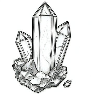 Illustration of a crystal with stones on a white background, sketch style