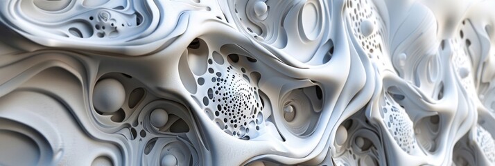 A detailed monochromatic render of intricate organic cellular structures creating a mesmerizing texture.