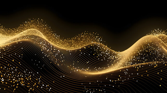 Digital technology golden 3D curve abstract graphic poster web page PPT background