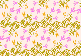 Fototapeta na wymiar Simple line art botanical leaf background seamless pattern