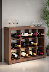 a wooden wine rack isolated on a transparent background,   colorful background