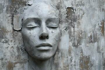 Sculpture of a woman's face on the wall