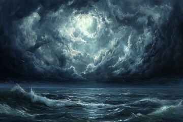 A dark stormy sea with stormy clouds