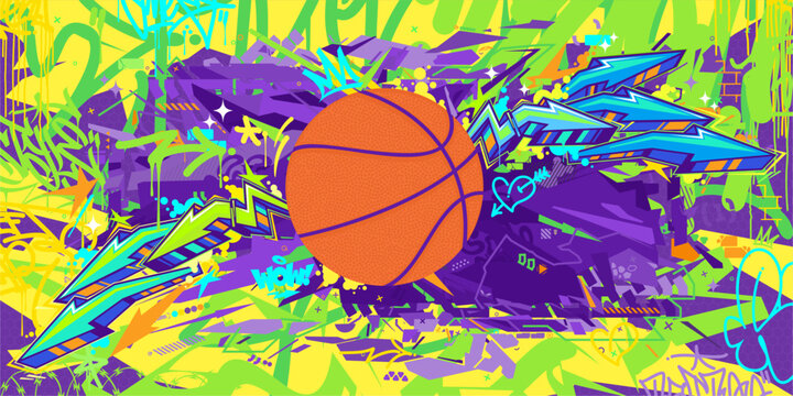 Cool Hip Hop Urban Street Art Graffiti Style Streetball Or Basketball Illustration Background