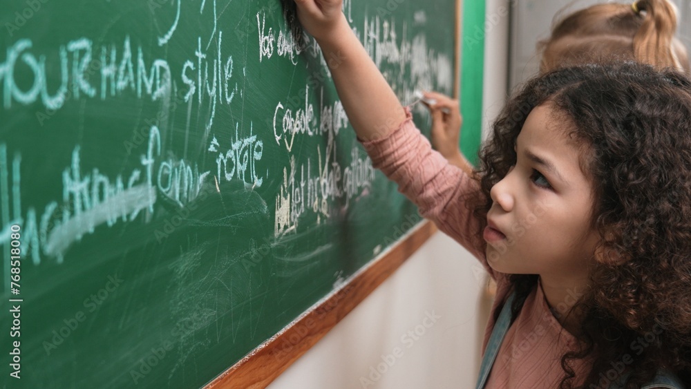 Poster american student studying coding engineering prompt while writing answer on blackboard. intelligence