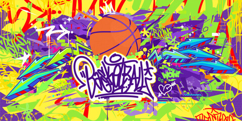 Trendy Hip Hop Urban Street Art Graffiti Style Streetball Or Basketball Illustration Background Art