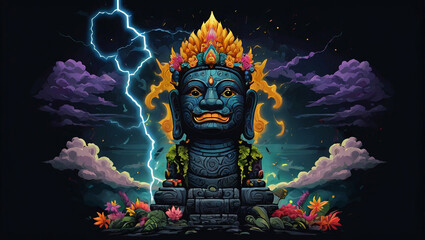 Aztec totem illustration on black backround