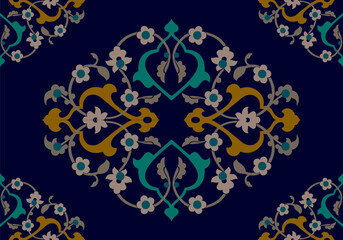 Vector illustration of traditional turkish tezhip floral ornament on dark background and beautiful tezhip.