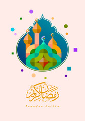 Happy Ramadan Kareem Background. Ied Mubarak. Bauhaus style colorfull pattern.