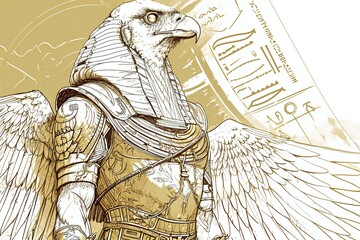 Sketch of an ancient Egyptian god pharaoh with wings