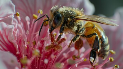 Bee Pollinating Flower Close-Up, outdoors