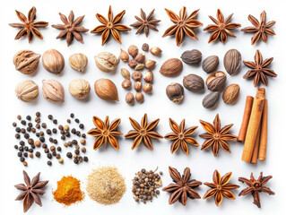 Top view of spices ingredient isolated on white background - ai.