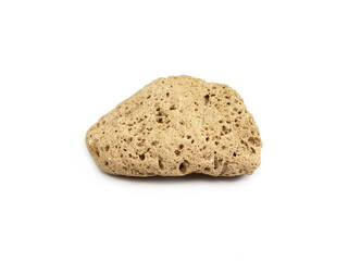 single yellow pebble isolated on white background.