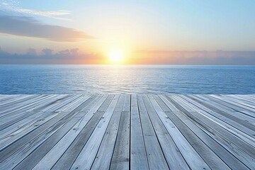 Wooden pier on the background of the sea and sky at sunset - obrazy, fototapety, plakaty