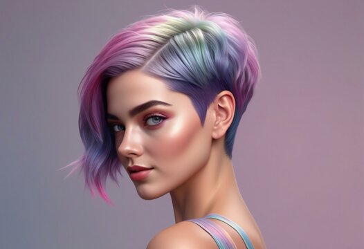 Portrait of a beautiful young woman with colorful hairstyle
