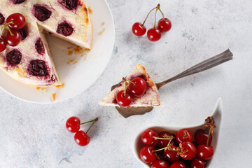 Homemade cherry pound cake with fresh cherry berries.