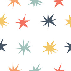 Obraz premium Star vector pattern. Hand drawn simple starry sky childish seamless background. Repeating kids print, design for fabric, textile, wallpaper