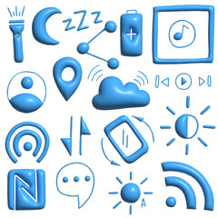 Collection of Vibrant Blue 3D Icons Representing Technology and Communication Concepts