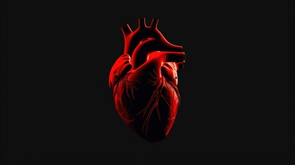 a red human heart silhouette against a black background. This powerful and symbolic concept represents health, cardiology, and awareness of cardiovascular diseases