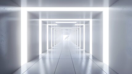 a white futuristic hallway with white lights