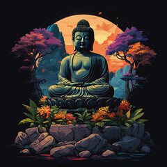 Buddha illustration on black backround 